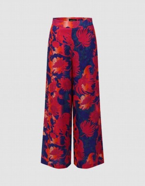 Urban Revivo Floral Printed Wide-Leg Women's Pants Red | EPXGVRC-58