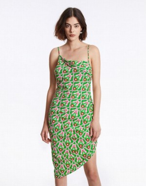 Urban Revivo Floral Ruched Cami Women's Dress Green | XIEBDON-87