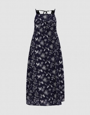 Urban Revivo Floral Sleeveless Midi Women's Midi Dress Black | BUFDHJG-14