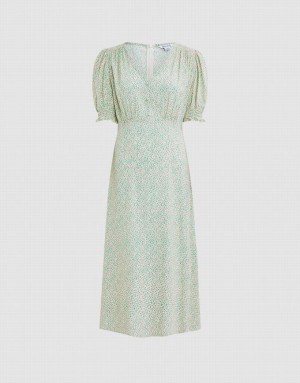 Urban Revivo Floral Women's Casual Dress Green | NSBGRFL-56