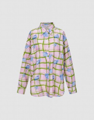 Urban Revivo Flower Printed Straight Women's Shirts Pink | MODTBIA-07