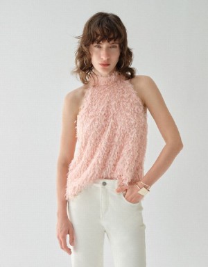 Urban Revivo Fluffy Women's Tank Top Pink | OLBSYAP-85