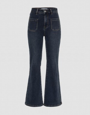 Urban Revivo Front Pockets Flare Women's Jeans Blue | RMGHTEB-53