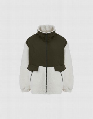 Urban Revivo Furry Stand Collar Padded Women's Coats White | JBVYNHX-75