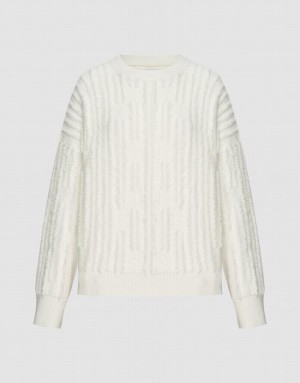 Urban Revivo Fuzzy Crew Neck Women's Sweaters White | JBFKWVR-97