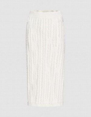 Urban Revivo Fuzzy Knit Women's Skirts White | PCFALJQ-30