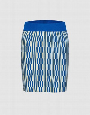 Urban Revivo Geo Pattern Knit Women's Skirts Blue | HZMXITR-53