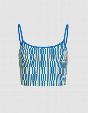 Urban Revivo Geo Pattern Knitted Women's Camisole Blue | RVLMBAP-35