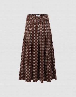 Urban Revivo Geometric Long Women's Skirts Brown | WVCEDAJ-52