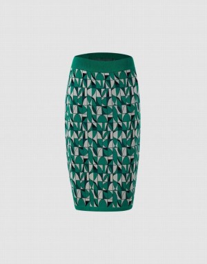 Urban Revivo Geometric Print Knitted Women's Skirts Green | JHWFQZE-54