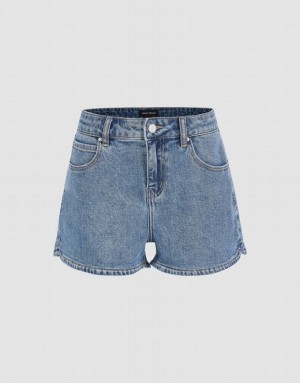 Urban Revivo Glamor Women's Denim Shorts Blue | HFBVLZN-65