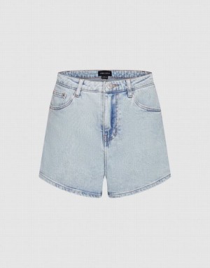 Urban Revivo Glamor Women's Denim Shorts Blue | CEHQXFU-06