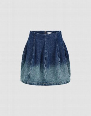 Urban Revivo Gradient Mini A-Line Women's Denim Skirt Blue | CWSIXZT-70