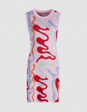 Urban Revivo Graffiti Sleeveless Women's Knitted Dress Multicolor | LPYGVHR-80