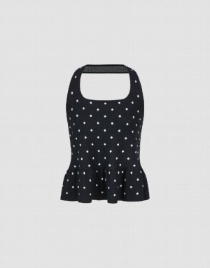 Urban Revivo Halter Neck Polka Dot Knitted Top Women's Cardigan Black | CFQYAWT-46