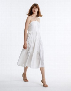 Urban Revivo Halter Tiered Midi Women's Midi Dress White | NQVYLMH-42