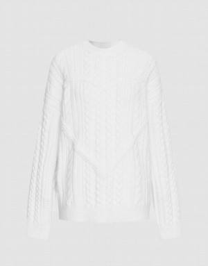 Urban Revivo Heart Cable Knit Women's Sweaters White | RTCPZFB-29