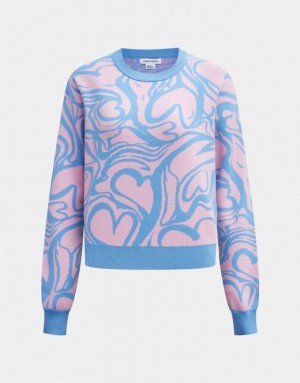 Urban Revivo Heart Pattern Jacquard Women's Sweaters Pink / Blue | FXSPDJE-49