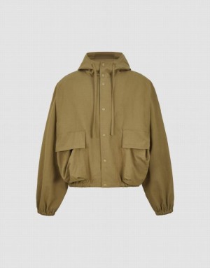 Urban Revivo Hooded Oversized Men's Jacket Khaki | BIPCFYE-85