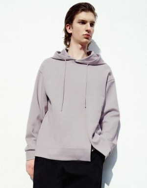 Urban Revivo Hooded Straight Men's Sweatshirts Purple | FWYOXIR-91