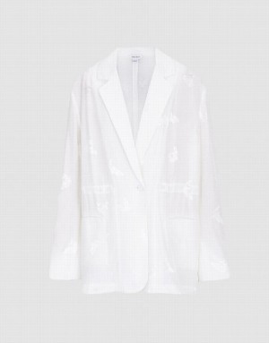 Urban Revivo Horse Jacquard Single Breasted Women's Blazers White | WCOPJAR-29