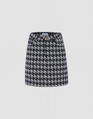 Urban Revivo Houndstooth Mini A-Line Women's Denim Skirt Grey | VDGTHLU-84