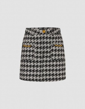 Urban Revivo Houndstooth Mini Women's Denim Skirt Black | LJNYABO-95