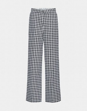 Urban Revivo Houndstooth Pattern Wide Leg Women's Pants White | AZJGROY-10