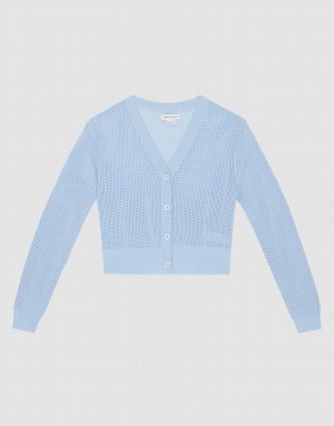 Urban Revivo Knitted Button Up Women's Cardigan Blue | XZQPMWG-27