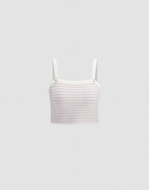 Urban Revivo Knitted Women's Camisole White | LAOUKDZ-65