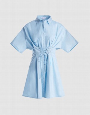 Urban Revivo Lace Up Detail Women's Shirt Dress Blue | RVEOAZF-83