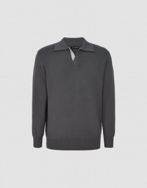 Urban Revivo Lapel Knitted Men's Cardigan Dark Grey | MOXLYTK-43