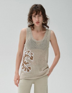 Urban Revivo Leaf Printed Knitted Women's Cardigan Khaki | SJRPBYE-90