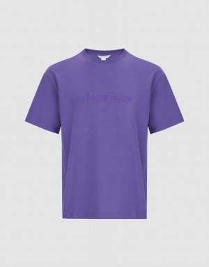 Urban Revivo Letter Embossed Crew Neck Men's T-Shirts Purple | LDPHUZG-51