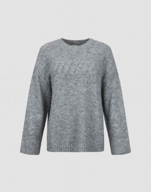 Urban Revivo Letter Embossed Crew Neck Women's Sweaters Grey | KCQFEAI-80