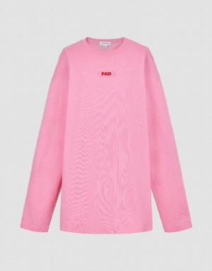 Urban Revivo Letter Printed Crew Neck Loose Women's T-Shirts Pink | QBIHYJK-74