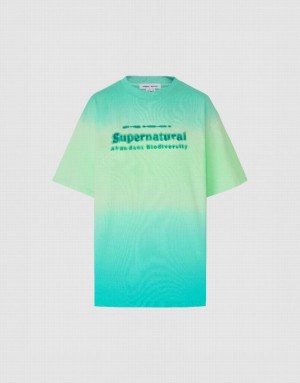 Urban Revivo Letter Printed Gradient Women's T-Shirts Green | ALFQYDJ-24