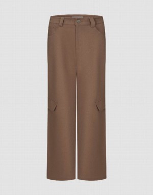 Urban Revivo Loose Knitted Wide-Leg Women's Pants Khaki | OZKTVDB-63