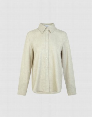 Urban Revivo Loose Long Sleeve Women's Shirts Khaki | ETUVCAF-59