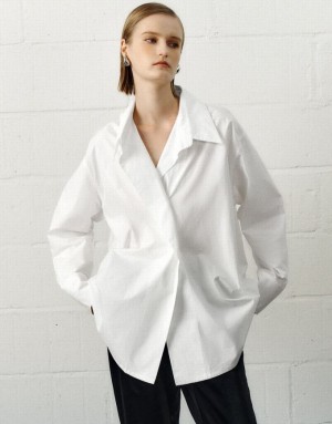 Urban Revivo Loose Sraight Women's Shirts White | TDQBUHN-49