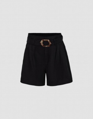 Urban Revivo Loose With Belt Women's Shorts Black | XZPMAQG-61