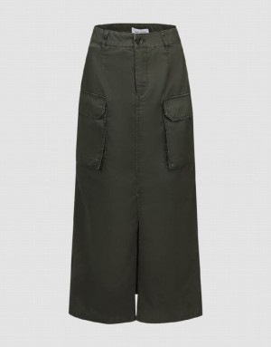 Urban Revivo Maxi A-Line With Belt Women's Skirts Green | KUOXSAW-51