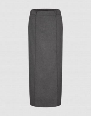 Urban Revivo Maxi Straight Women's Skirts Dark Grey | DJMUFIS-26