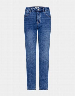 Urban Revivo Mid Waist Mom Women's Jeans Blue | REHFBJQ-95