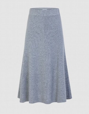 Urban Revivo Midi A-Line Knitted Women's Skirts Light Grey | LFMHVIY-60