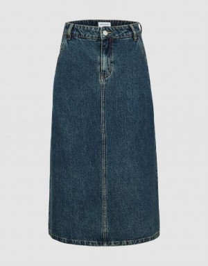 Urban Revivo Midi A-Line Women's Denim Skirt Blue | UCXPGJT-09