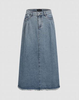 Urban Revivo Midi A-Line Women's Denim Skirt Blue | DWCBRXF-62