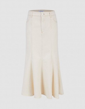 Urban Revivo Midi Fishtail Women's Denim Skirt White | VLSPUIK-52