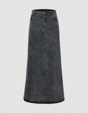 Urban Revivo Midi Fishtail Women's Denim Skirt Black | LCSGZNH-15