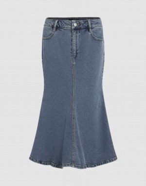 Urban Revivo Midi Fishtail Women's Denim Skirt Blue | VINKQCF-82